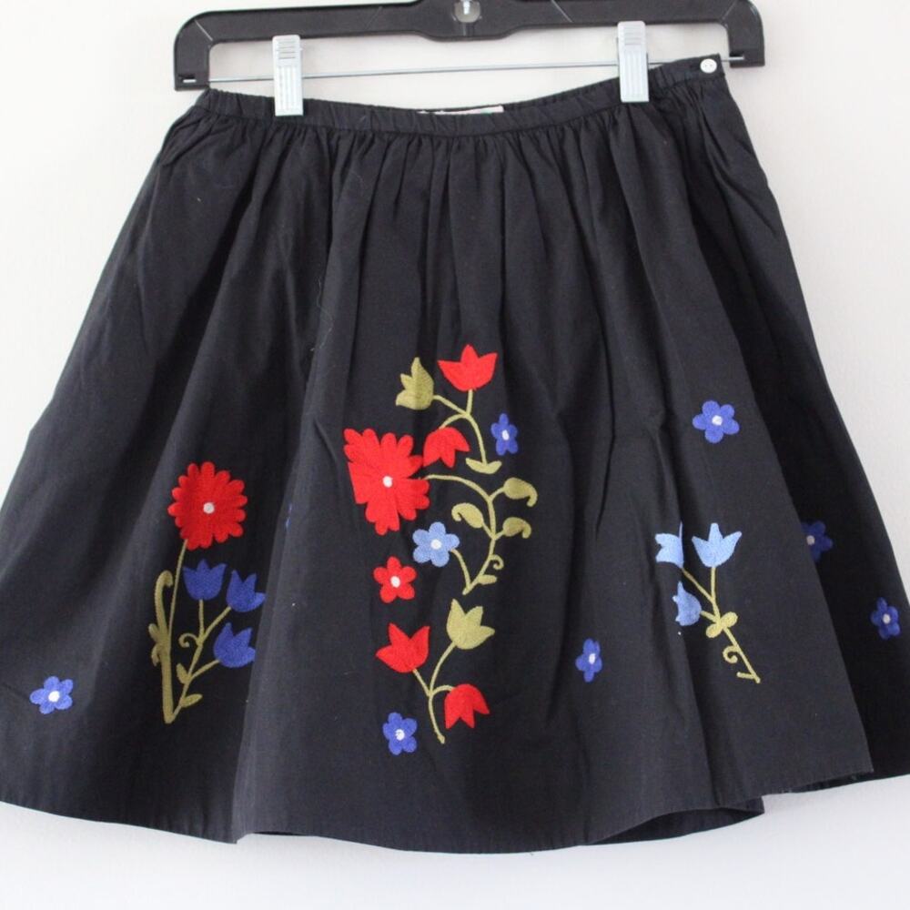 NWT Bonpoint Lilo Black A Line Skirt Embroidered Flowers 12